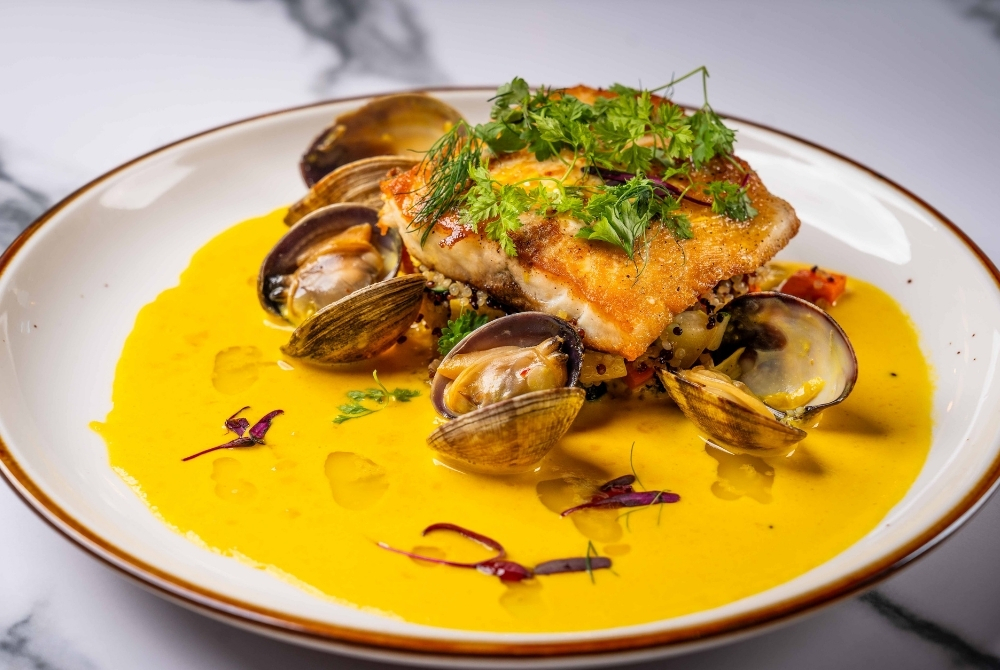 Seabass and clams Mediterranean Seafood Dish